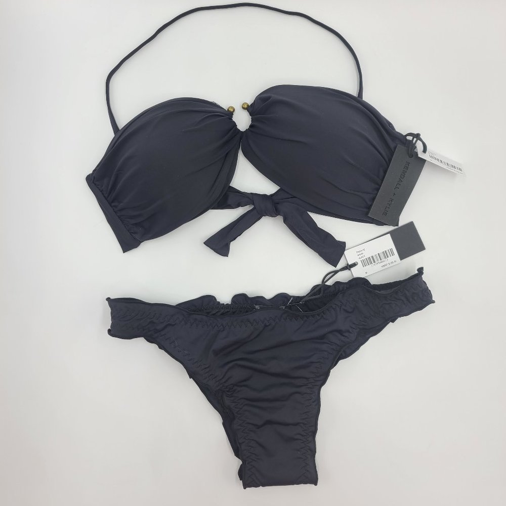 NWT Kendall + Kylie Black Bandeau Brazilian Bikini